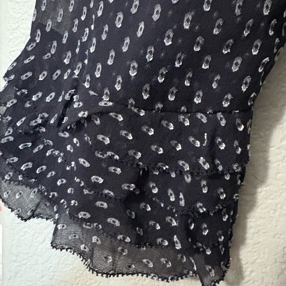 Rebecca Taylor Sheer, Feminine Navy Blue and White Clip Dot Silk/Viscose Blouse - Picture 6 of 15